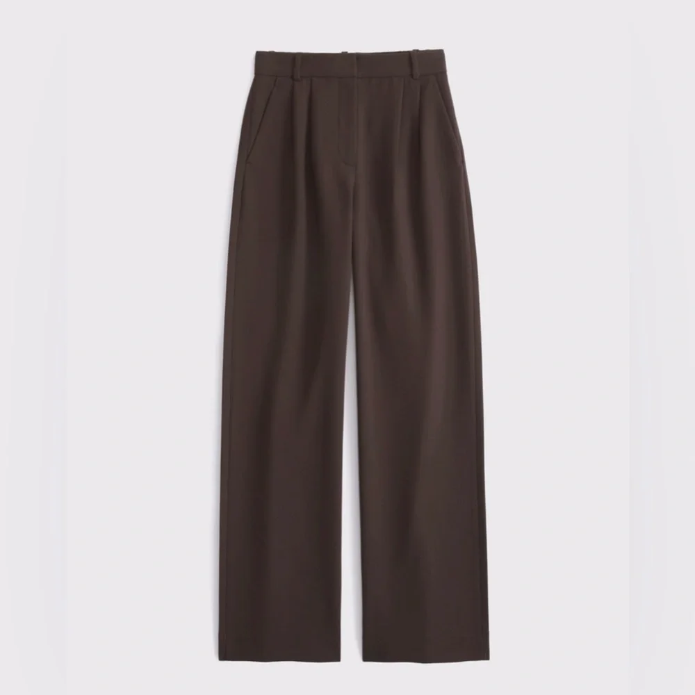 Abercrombie & Fitch Sloane Tailored Wide-Leg High-Rise Pants in Dark Brown 26R - Picture 7 of 8